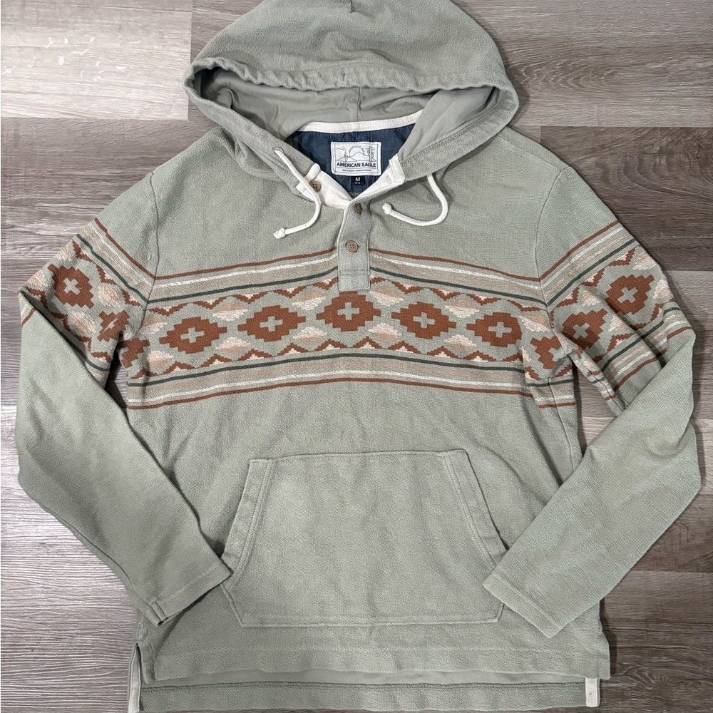 American Eagle Outfitters Green and Brown Patterned Hoodie